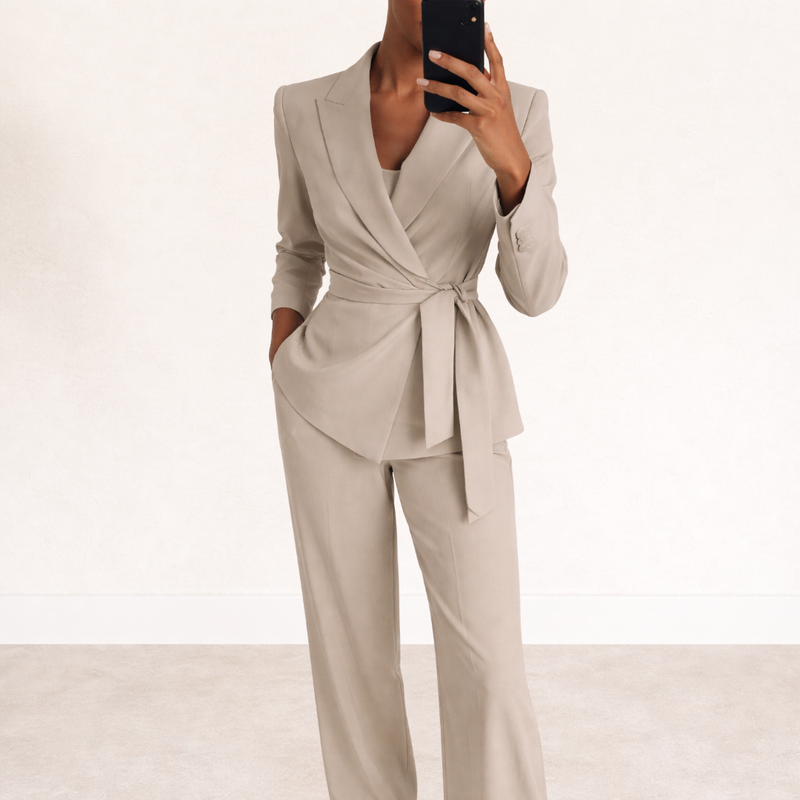 Aliona - Wrap Blazer Wide Leg Trouser Set