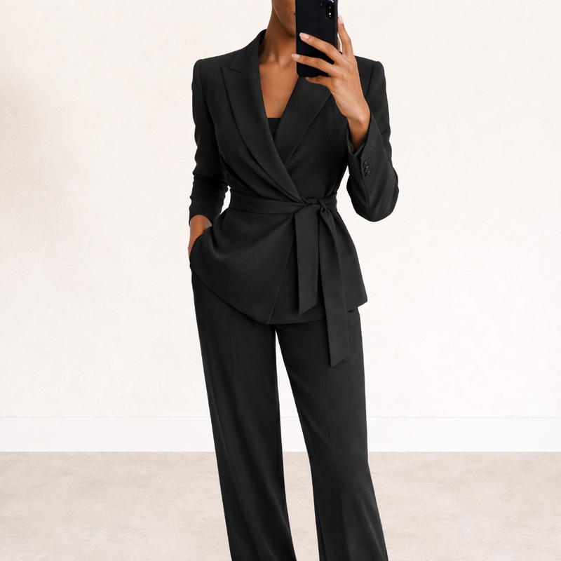 Aliona - Wrap Blazer Wide Leg Trouser Set