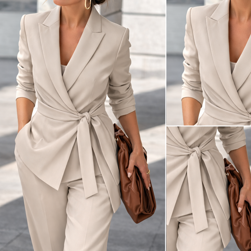 Aliona - Wrap Blazer Wide Leg Trouser Set