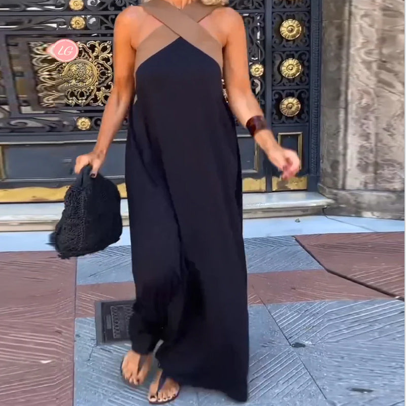 Giana | Sleeveless Cross Halter Maxi Dress