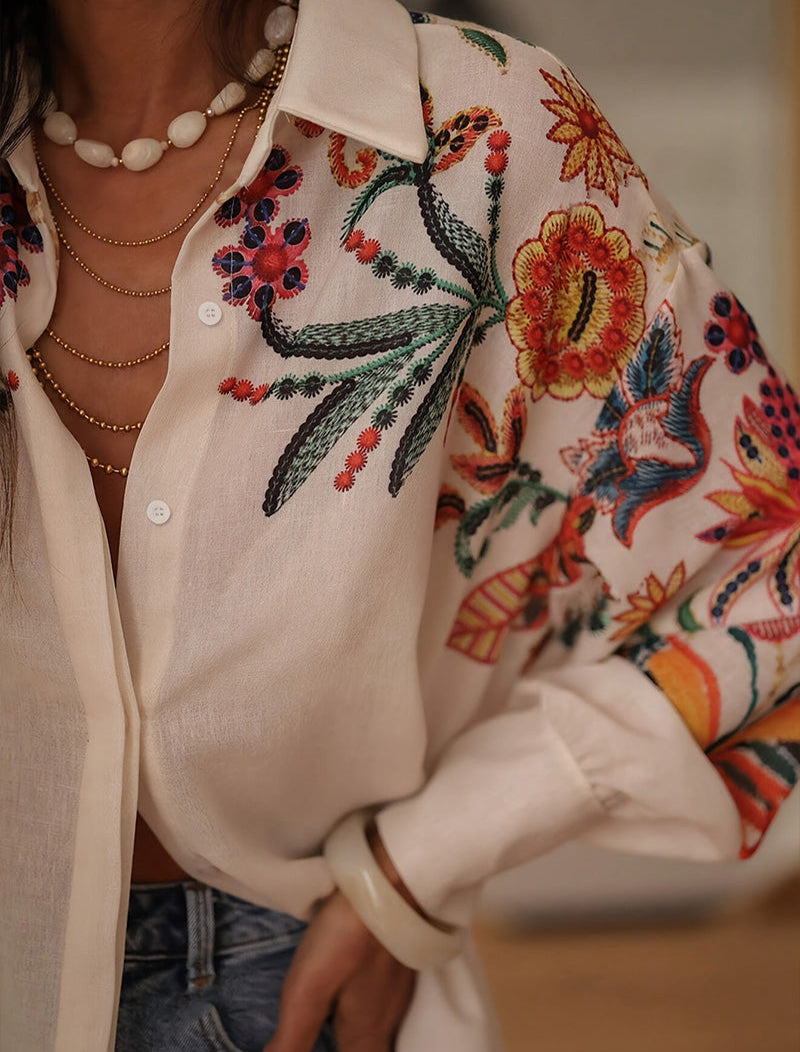 Mariluna | Floral Print Long Sleeve Button Shirt