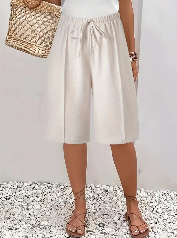 Piranda | Drawstring Wide Leg Bermuda Shorts