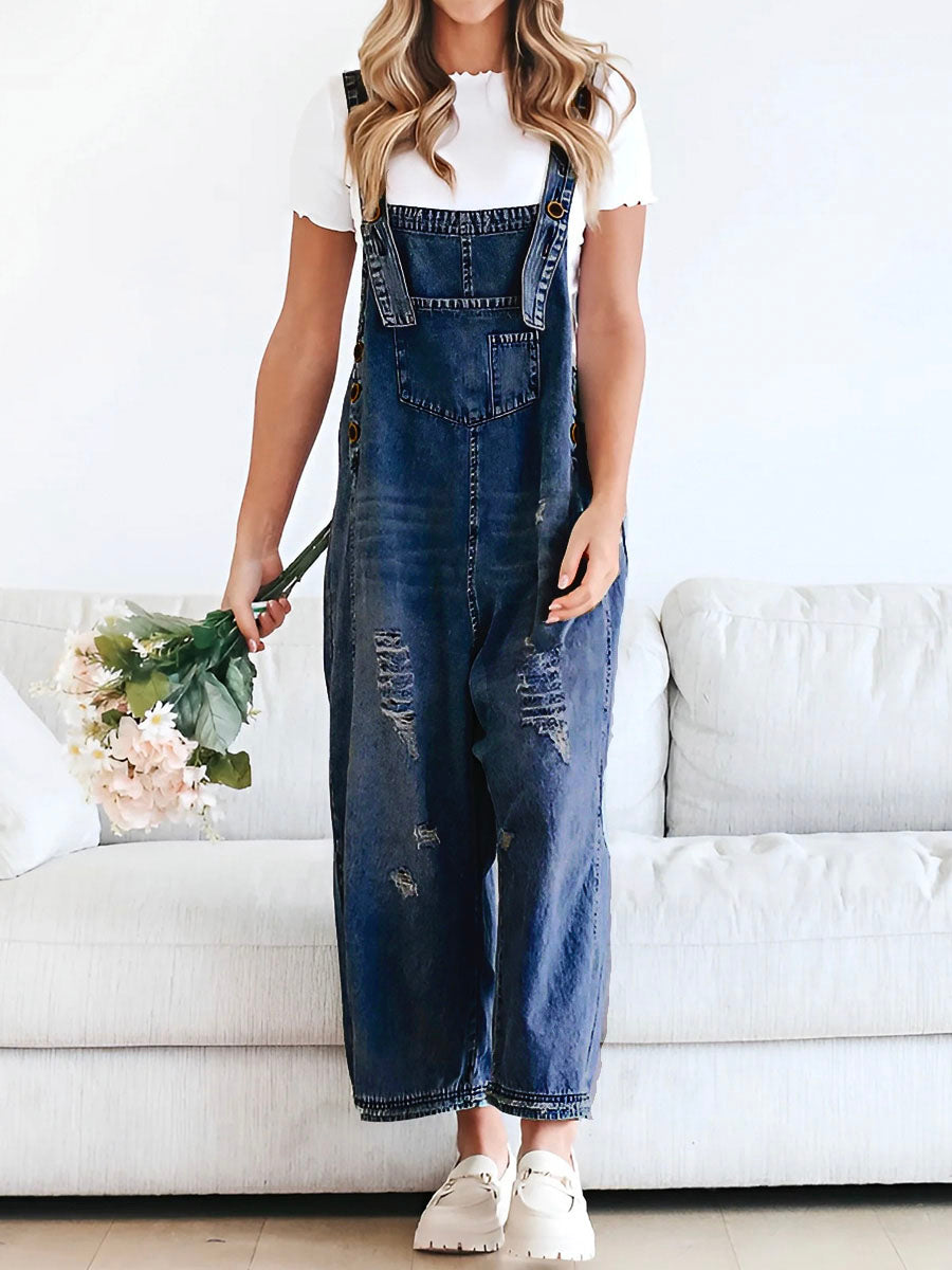 Clarice | Denim Overalls Loose Fit Distressed