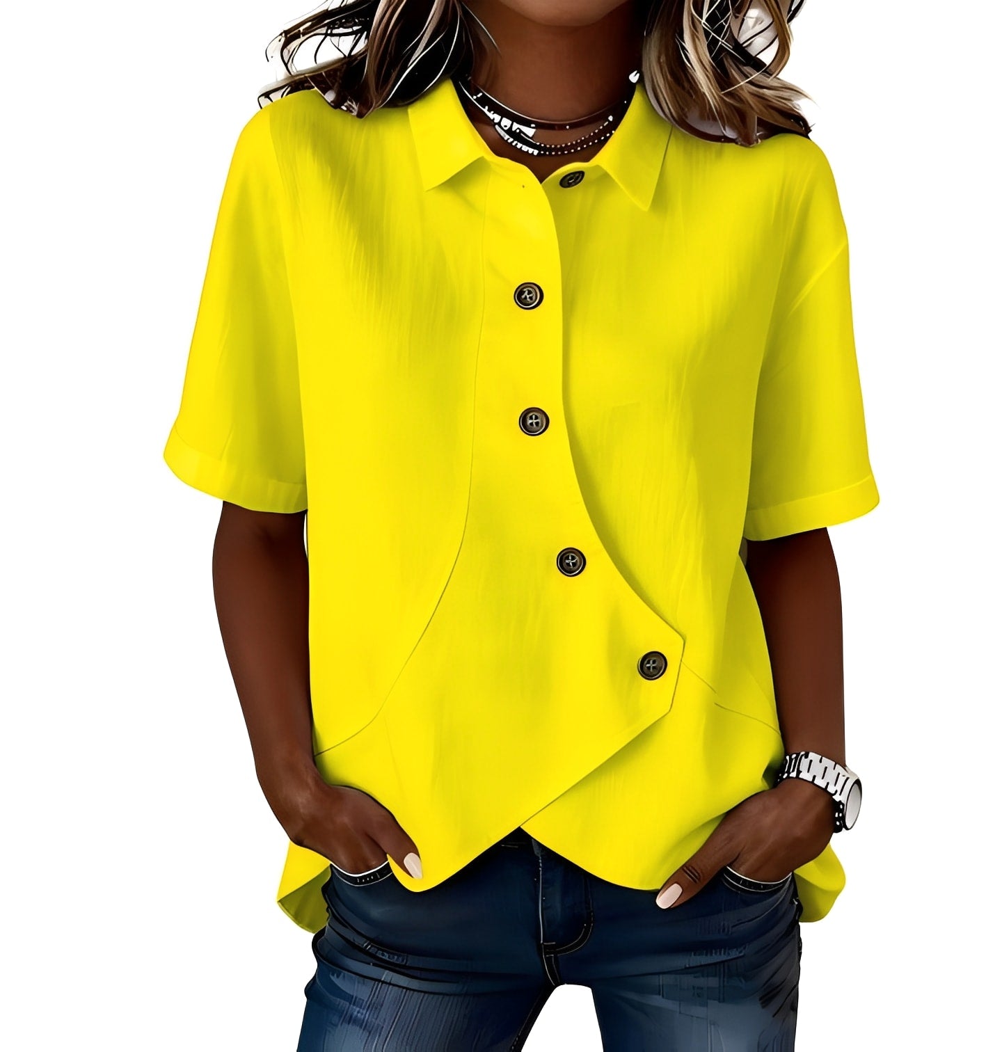 Thabata | Short Sleeve Asymmetrical Button Shirt Blouse