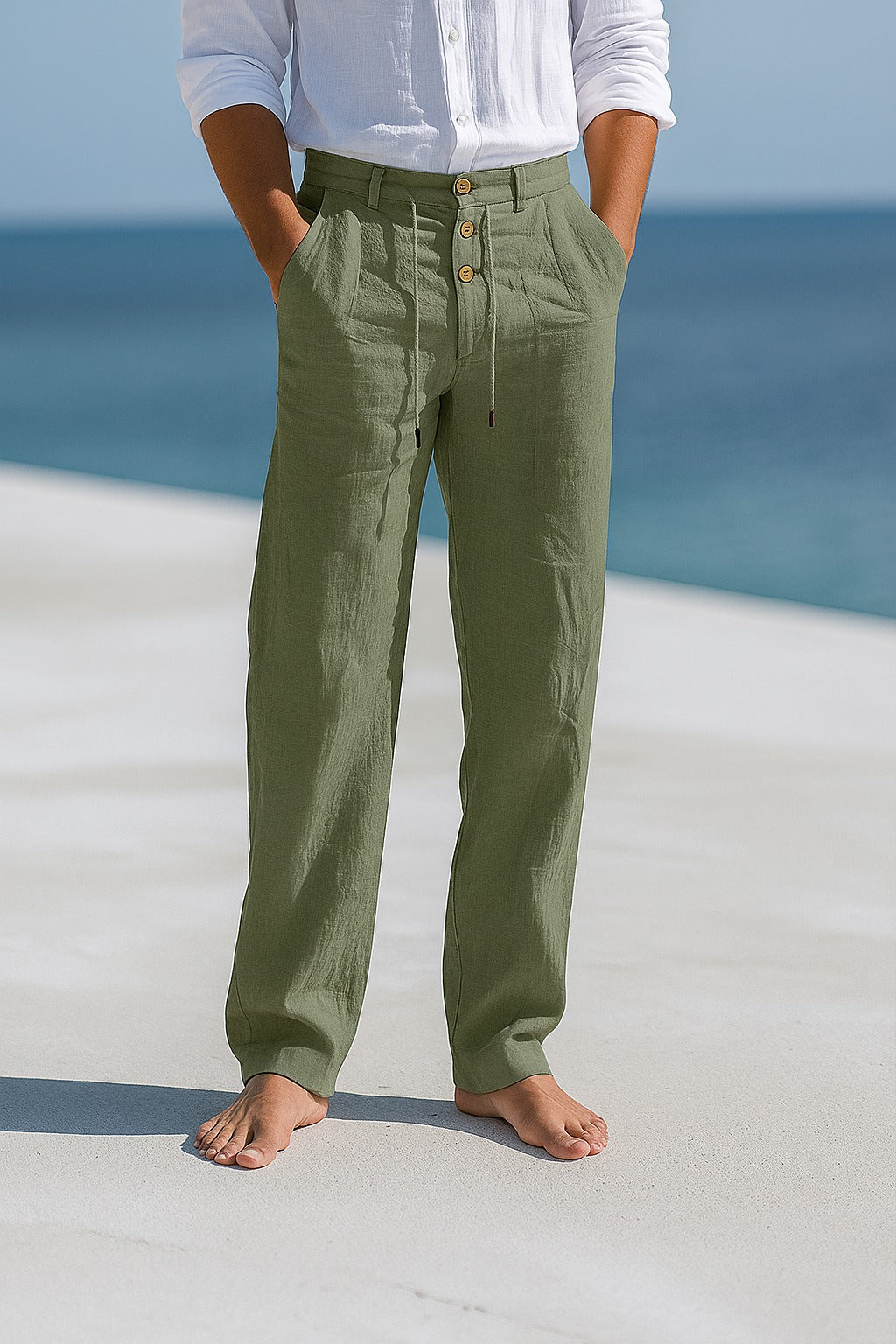 Marisa | Pants With Drawstring Waist and Button Front