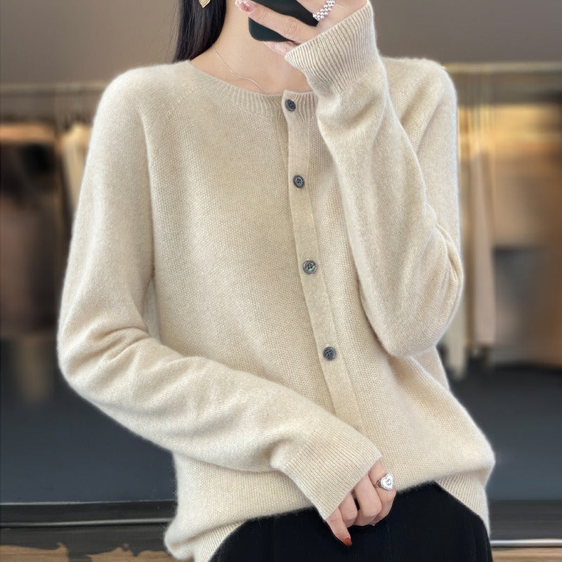 Anne | Cardigan Gray Crew Neck Button Front