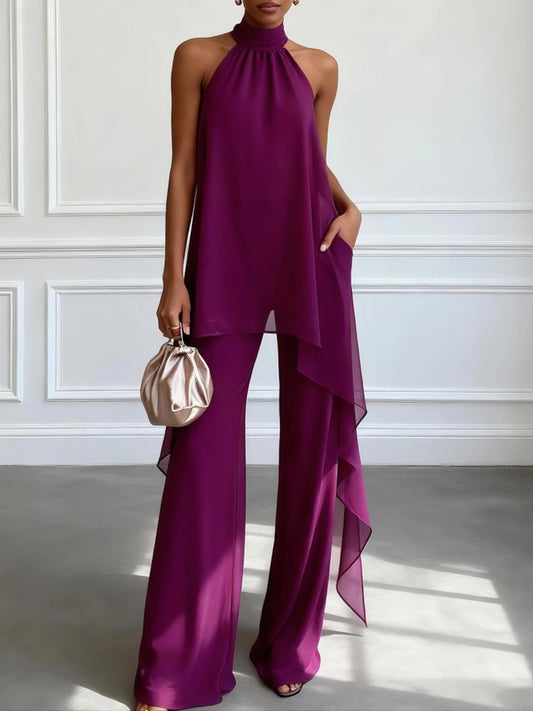 Victtoria | Two Piece Purple Halter Pants Set