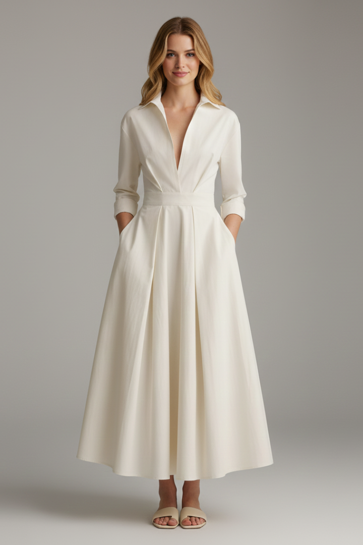Hermiaisa | Midi Shirt Dress with Long Sleeves and Pockets