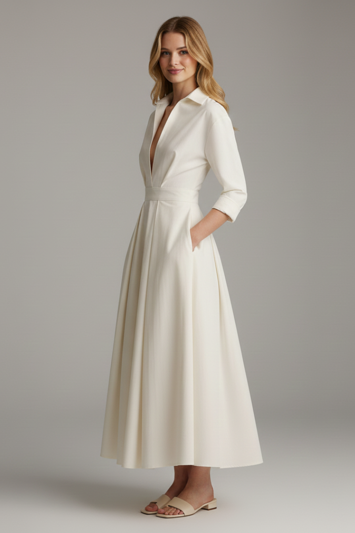 Hermiaisa | Midi Shirt Dress with Long Sleeves and Pockets