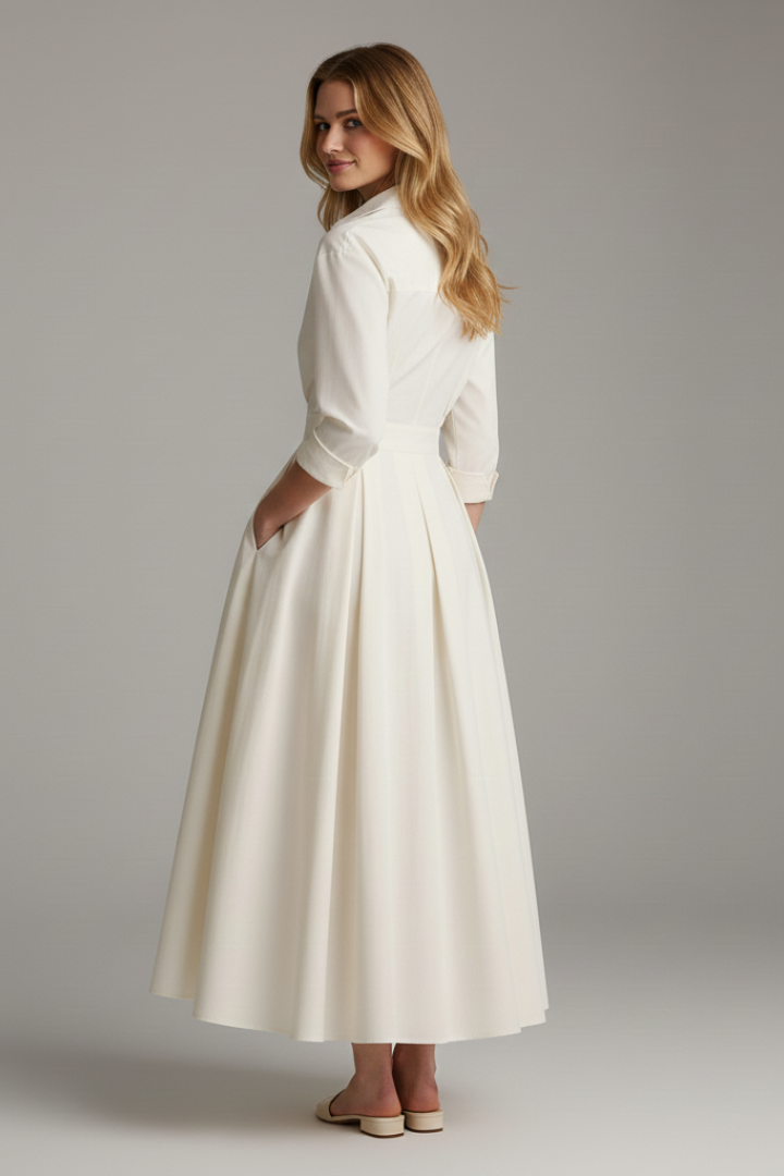 Hermiaisa | Midi Shirt Dress with Long Sleeves and Pockets