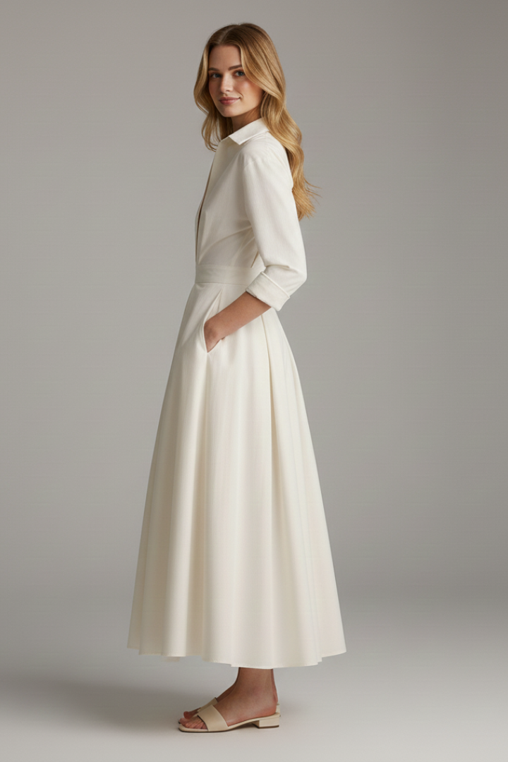 Hermiaisa | Midi Shirt Dress with Long Sleeves and Pockets