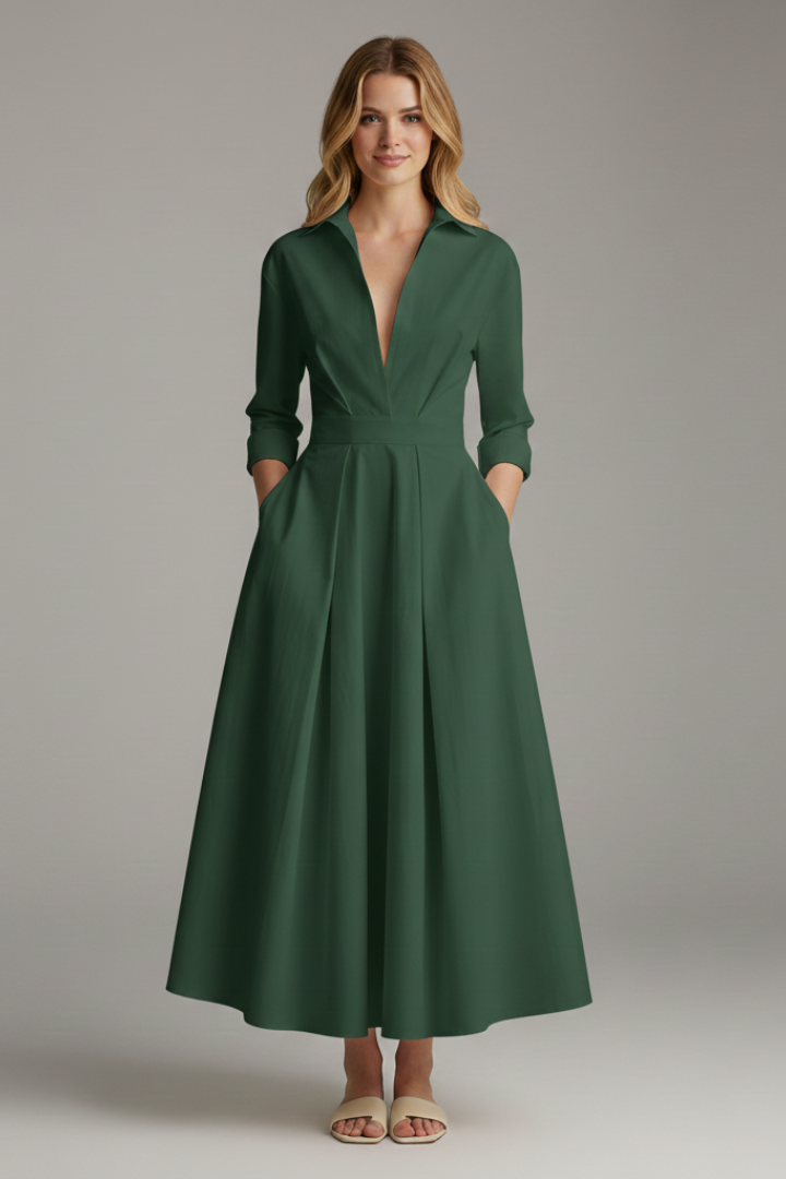 Hermiaisa | Midi Shirt Dress with Long Sleeves and Pockets