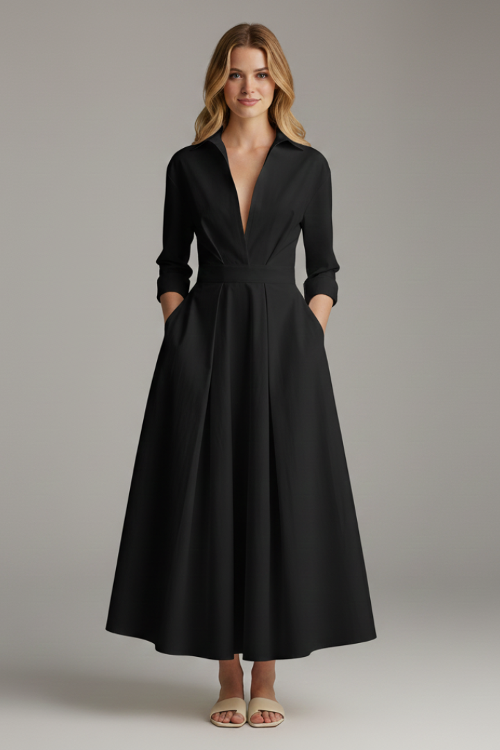 Hermiaisa | Midi Shirt Dress with Long Sleeves and Pockets