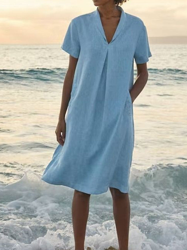 Laurie | Short Sleeve V-Neck Pocket Dress