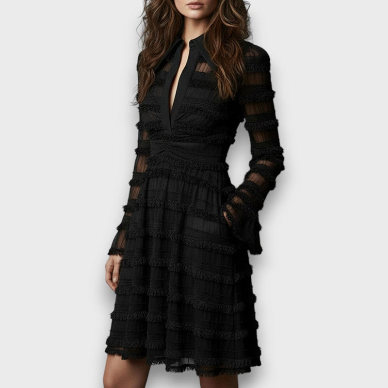 Myla | Black Sheer Sleeve Tiered Dress