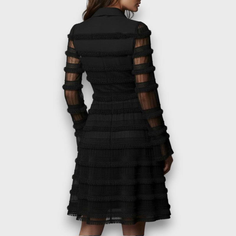 Myla | Black Sheer Sleeve Tiered Dress