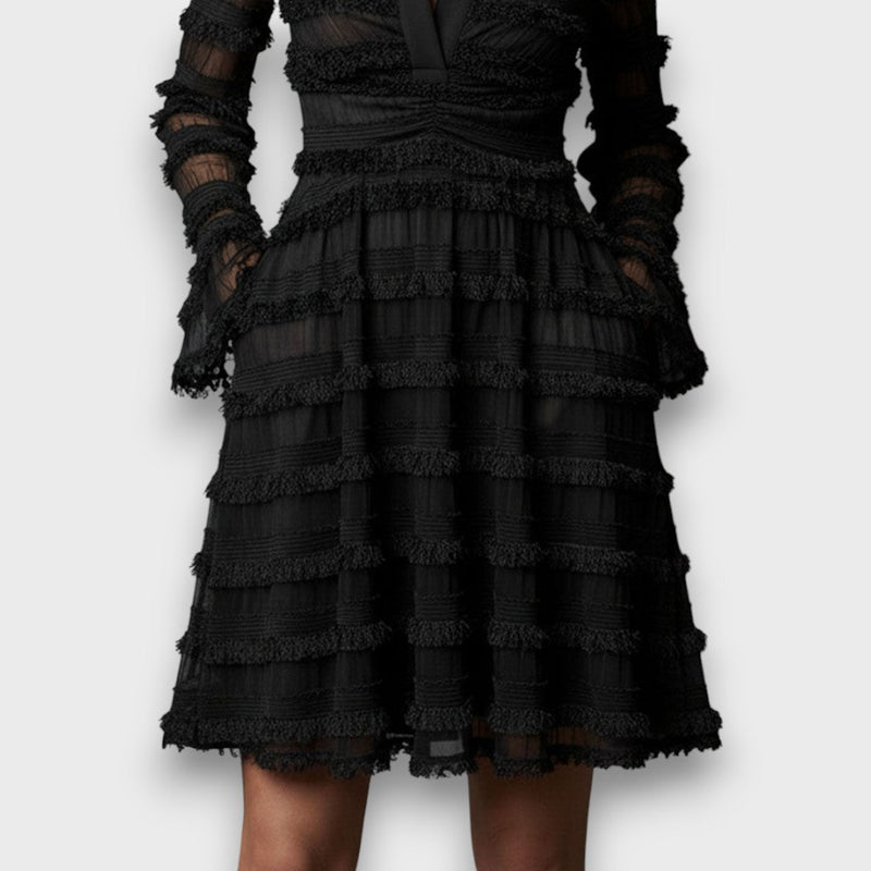 Myla | Black Sheer Sleeve Tiered Dress