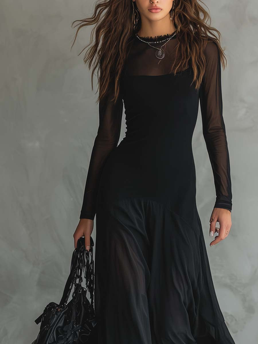 Yovanna | Maxi Sheer Sleeve Square Neck Dress