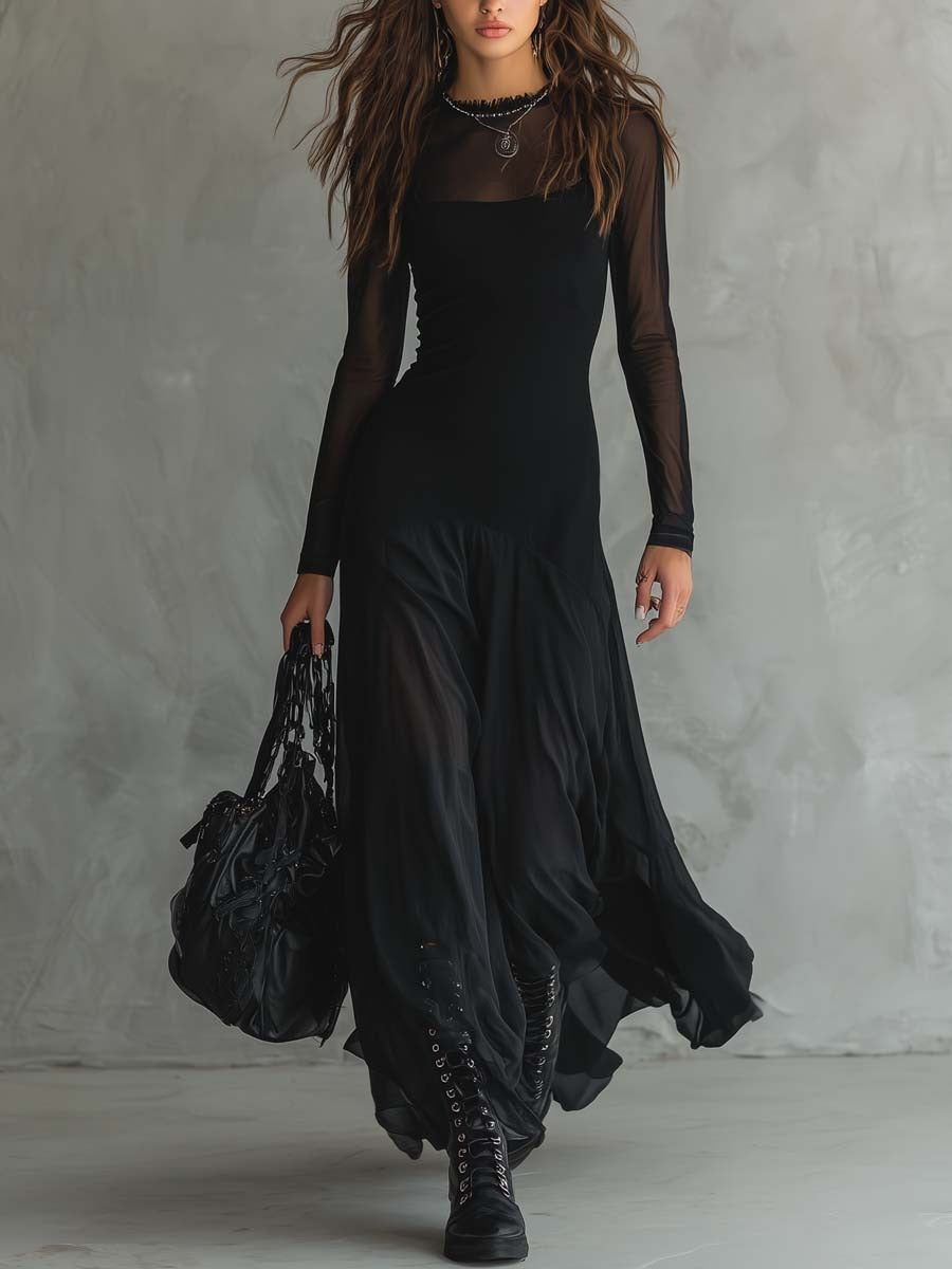 Yovanna | Maxi Sheer Sleeve Square Neck Dress