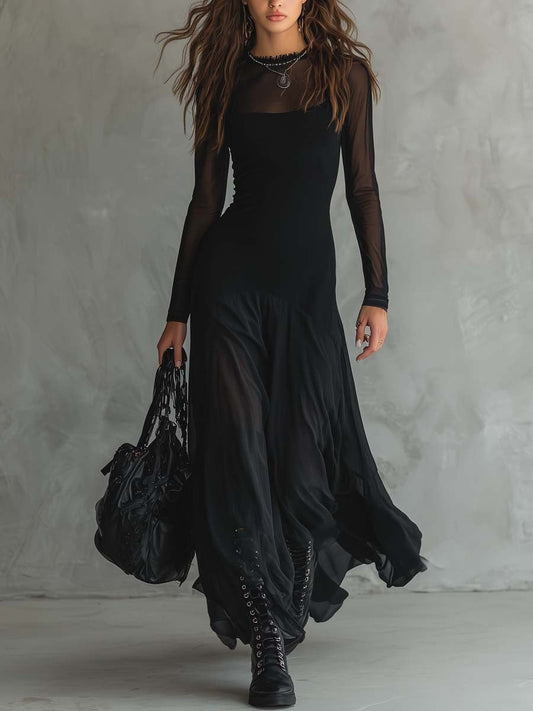 Yovanna | Maxi Sheer Sleeve Square Neck Dress