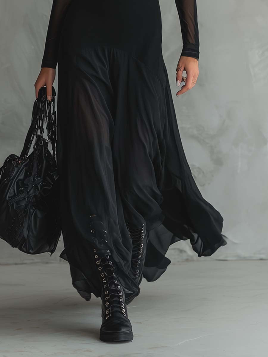 Yovanna | Maxi Sheer Sleeve Square Neck Dress