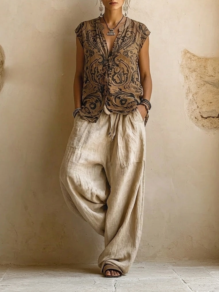Ereka | Three Piece Printed Vest Trouser Set