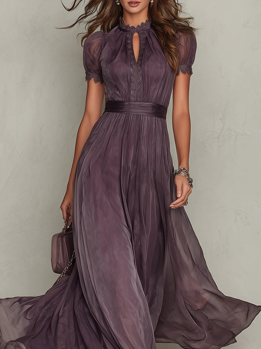 Cynthy | Short Sleeve Plum Maxi Dress