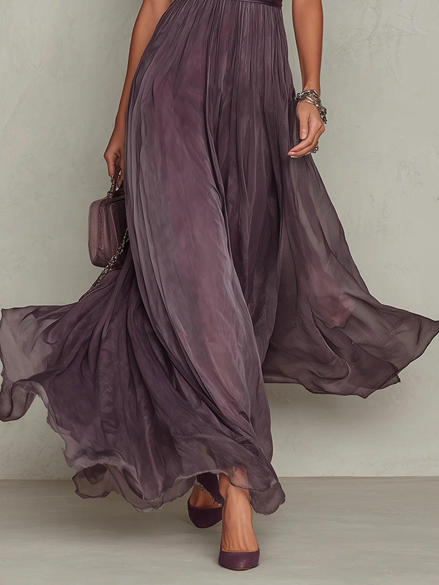 Cynthy | Short Sleeve Plum Maxi Dress