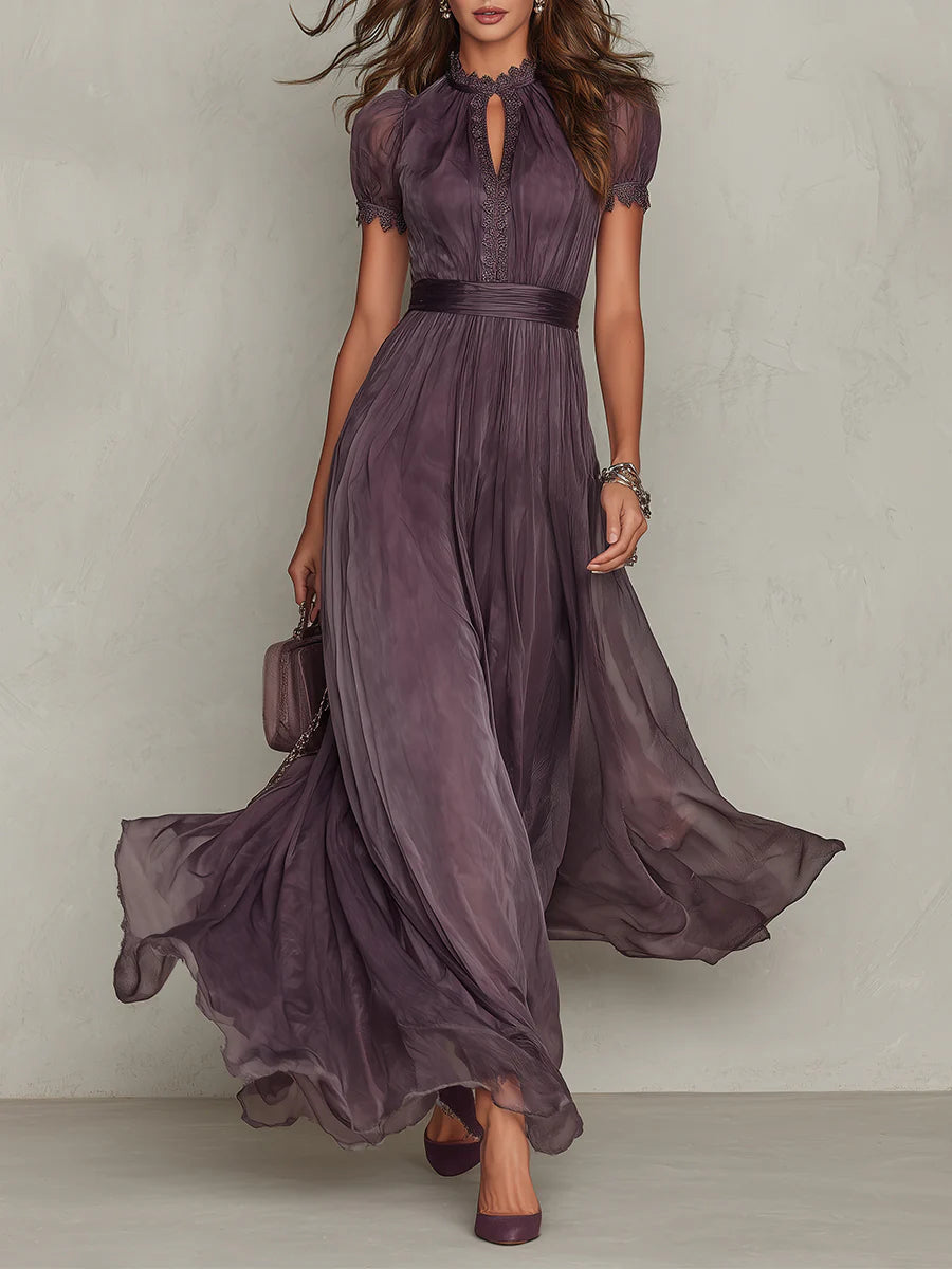 Cynthy | Short Sleeve Plum Maxi Dress