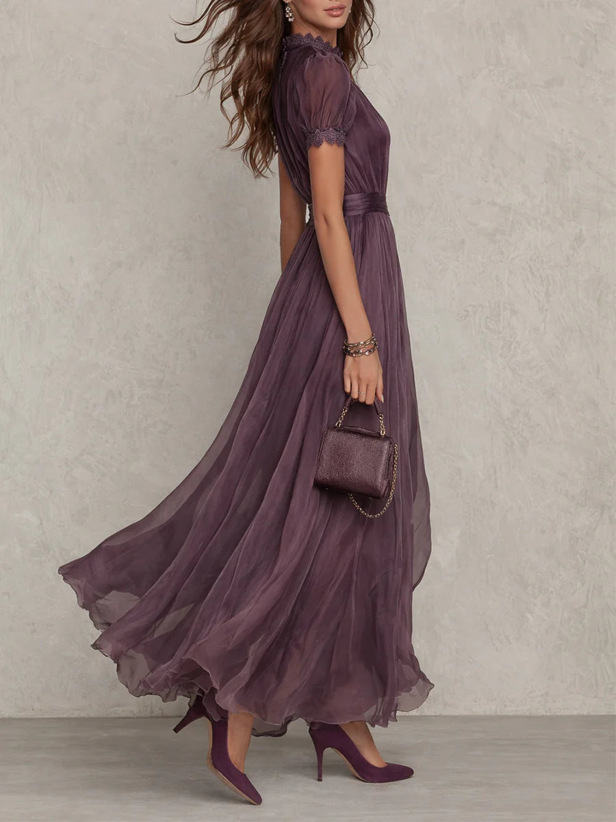 Cynthy | Short Sleeve Plum Maxi Dress