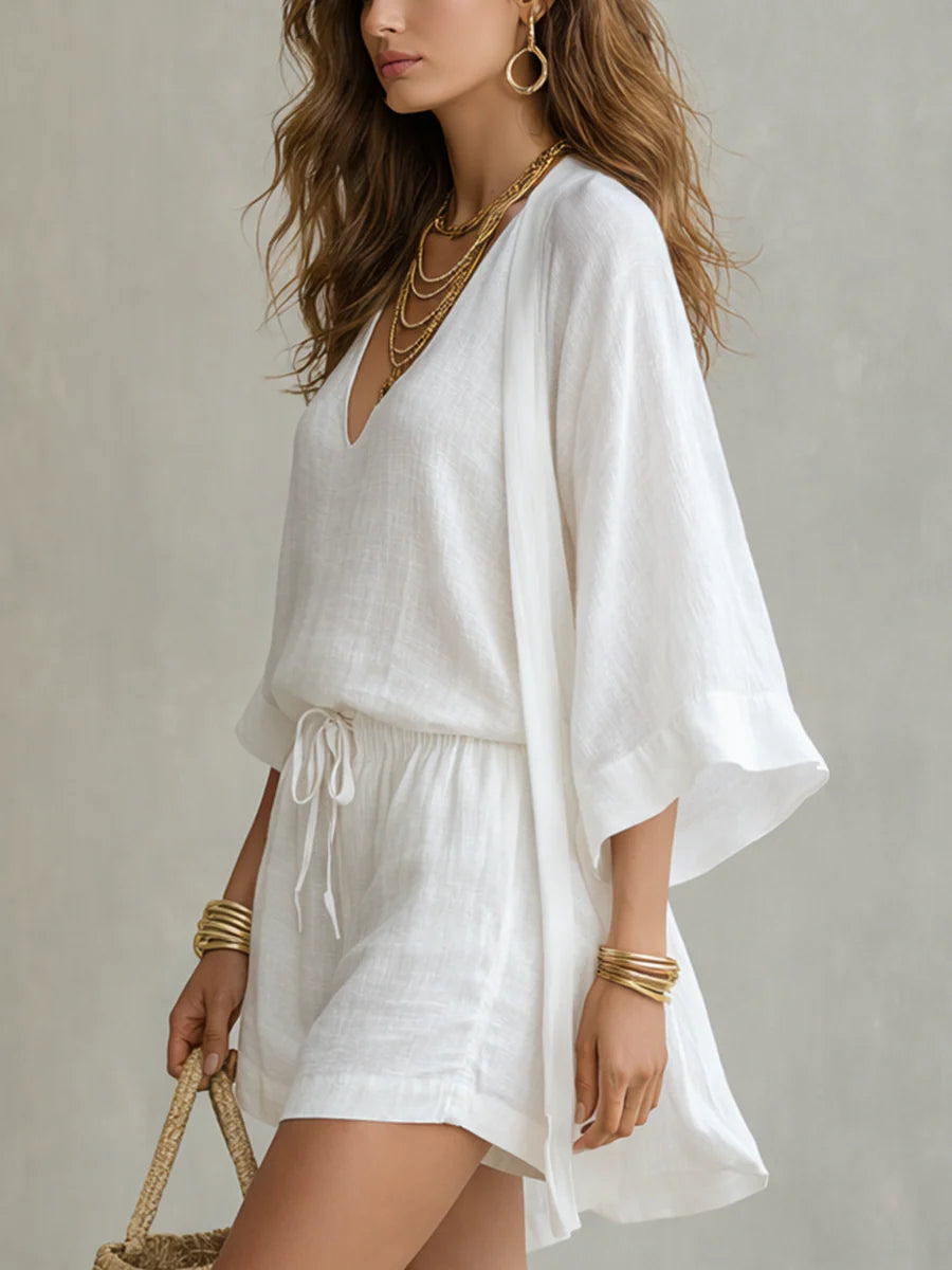 Dadorie | Three Piece Linen Style Shorts Set