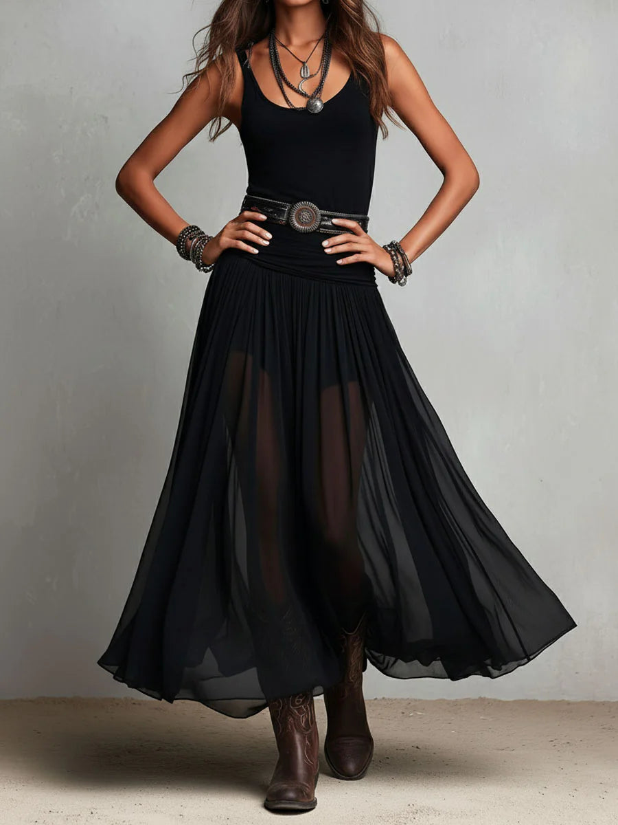 Odetta | Sleeveless Scoop Neck Tulle Maxi Dress