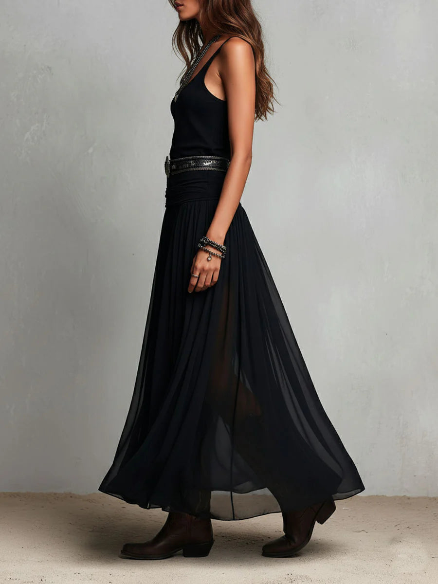Odetta | Sleeveless Scoop Neck Tulle Maxi Dress
