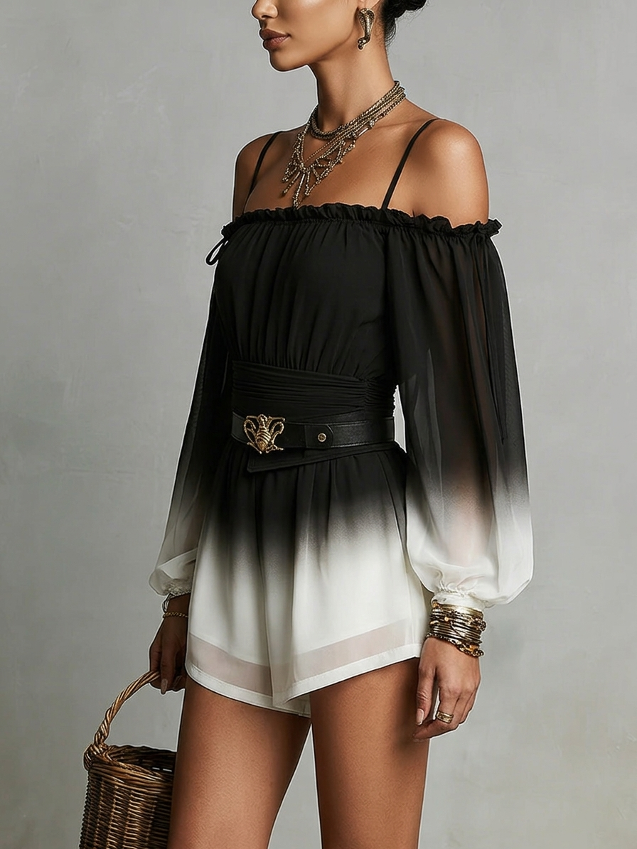 Lyolik | Off-Shoulder Gradient Chiffon Playsuit