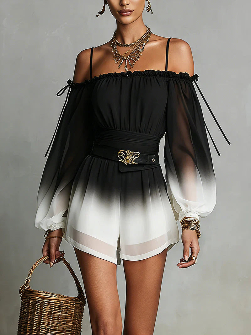 Lyolik | Off-Shoulder Gradient Chiffon Playsuit