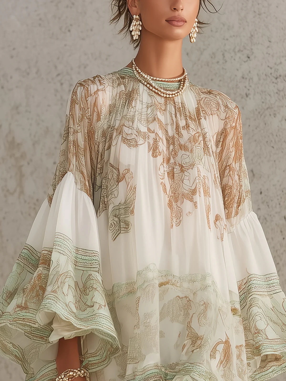 Reba | Floral Print High Neck Smock Dress