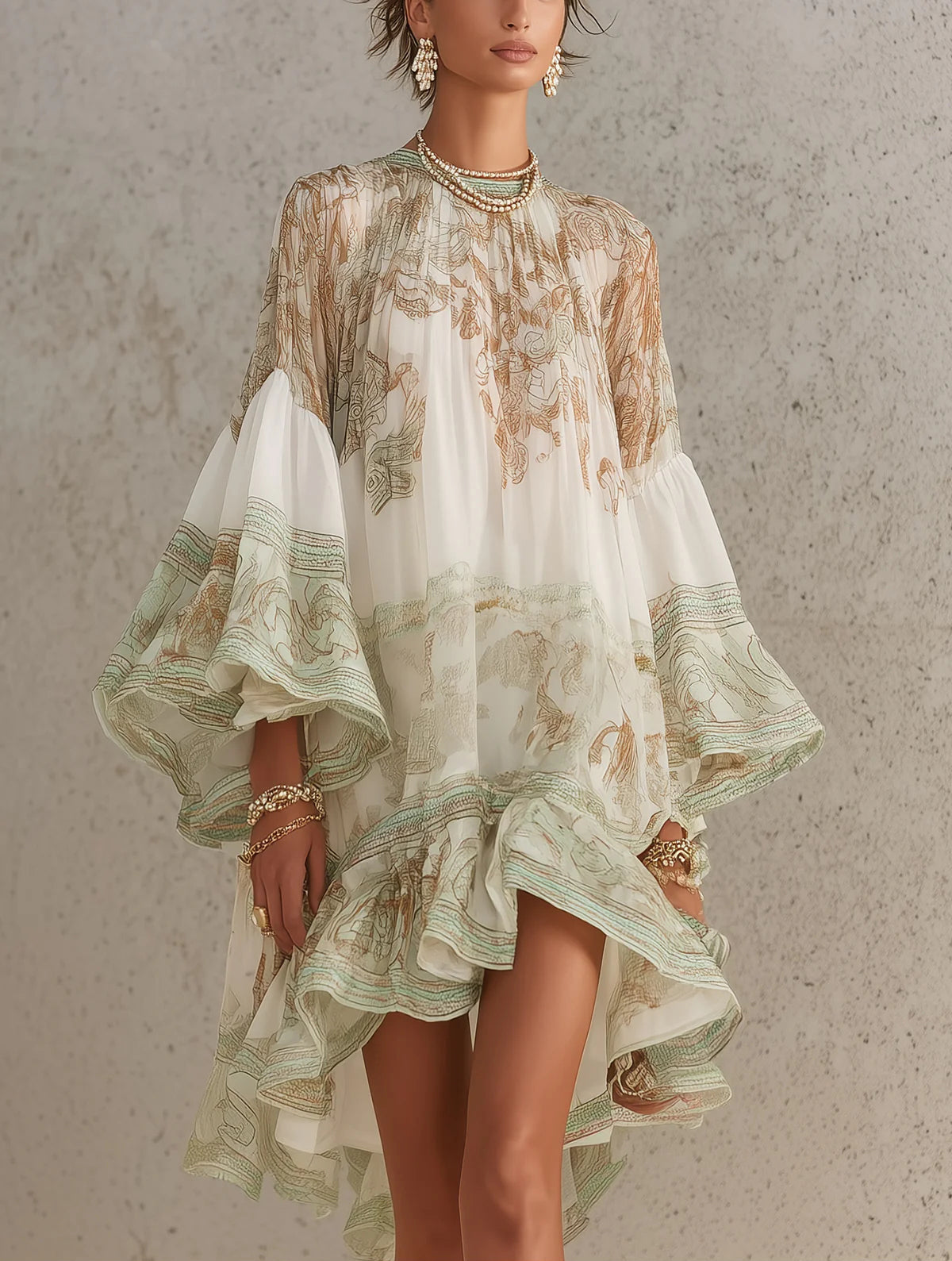 Reba | Floral Print High Neck Smock Dress