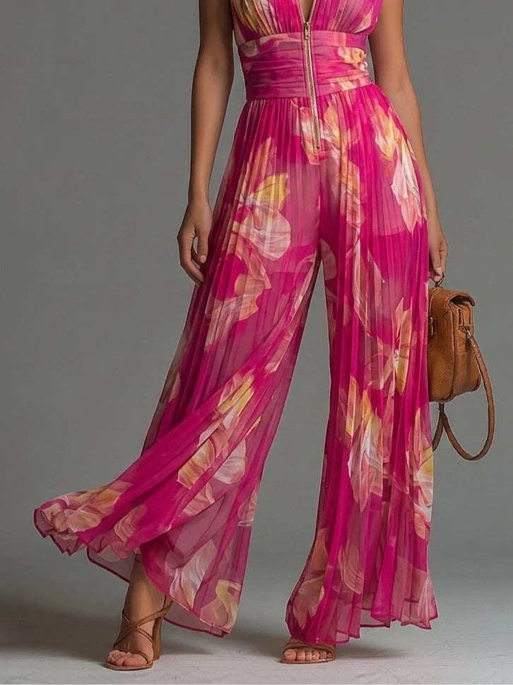 Kleira | Sleeveless Pleated Zip Front Jumpsuit