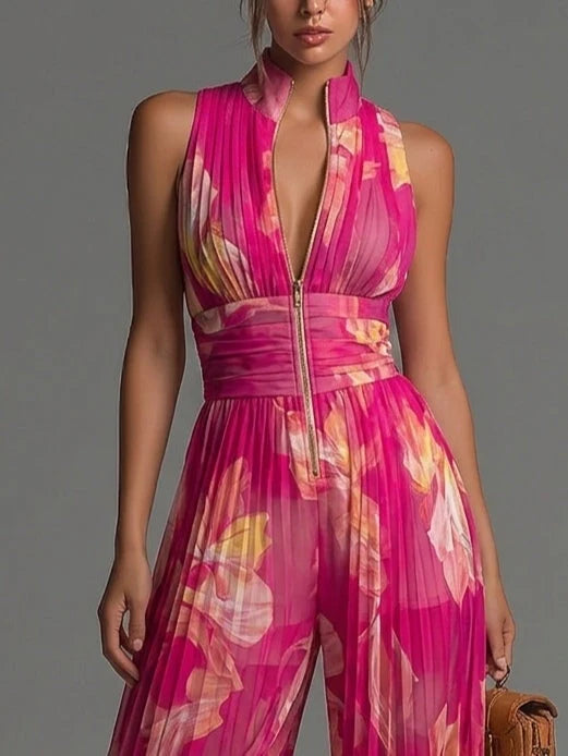 Kleira | Sleeveless Pleated Zip Front Jumpsuit