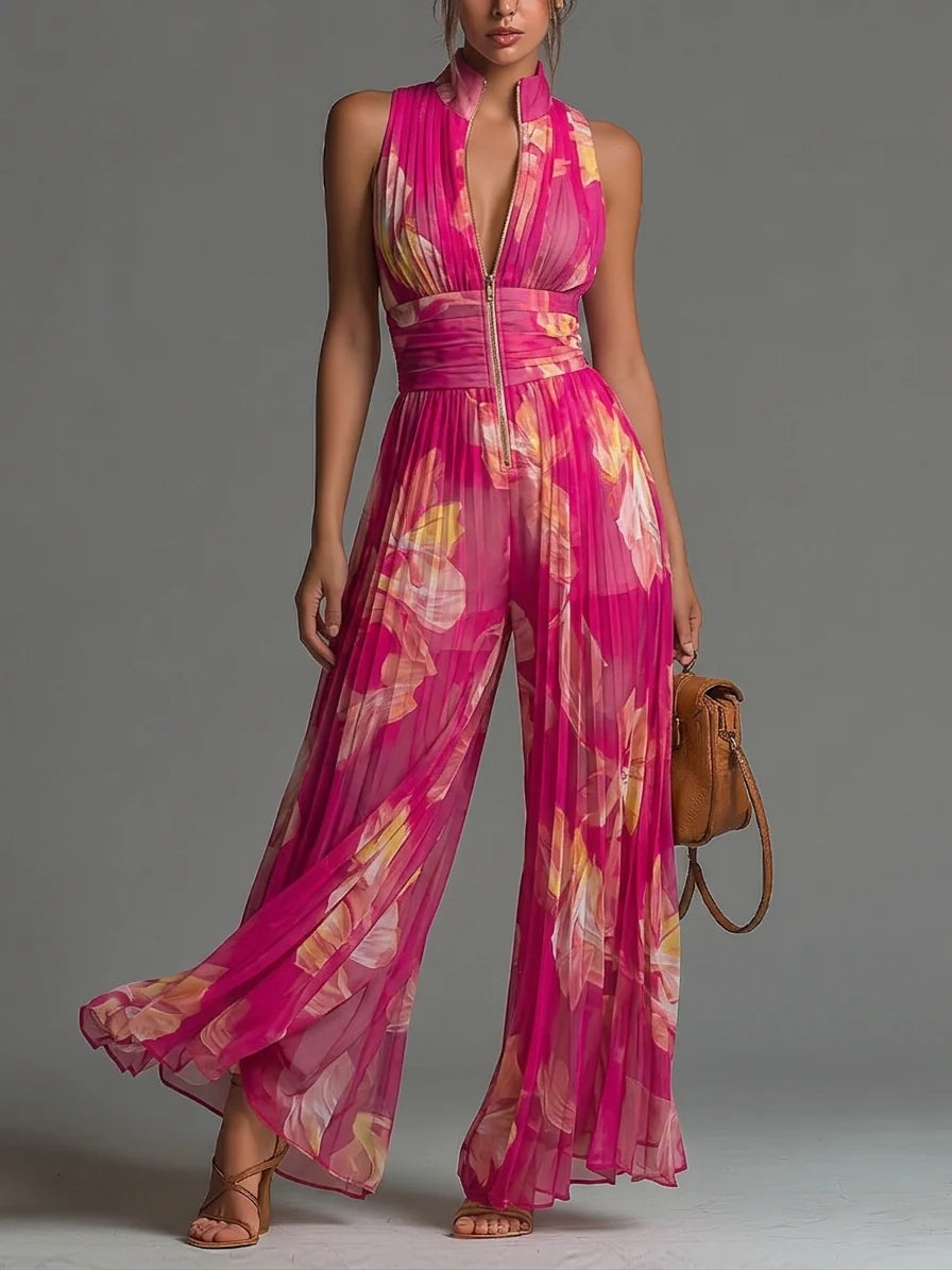 Kleira | Sleeveless Pleated Zip Front Jumpsuit