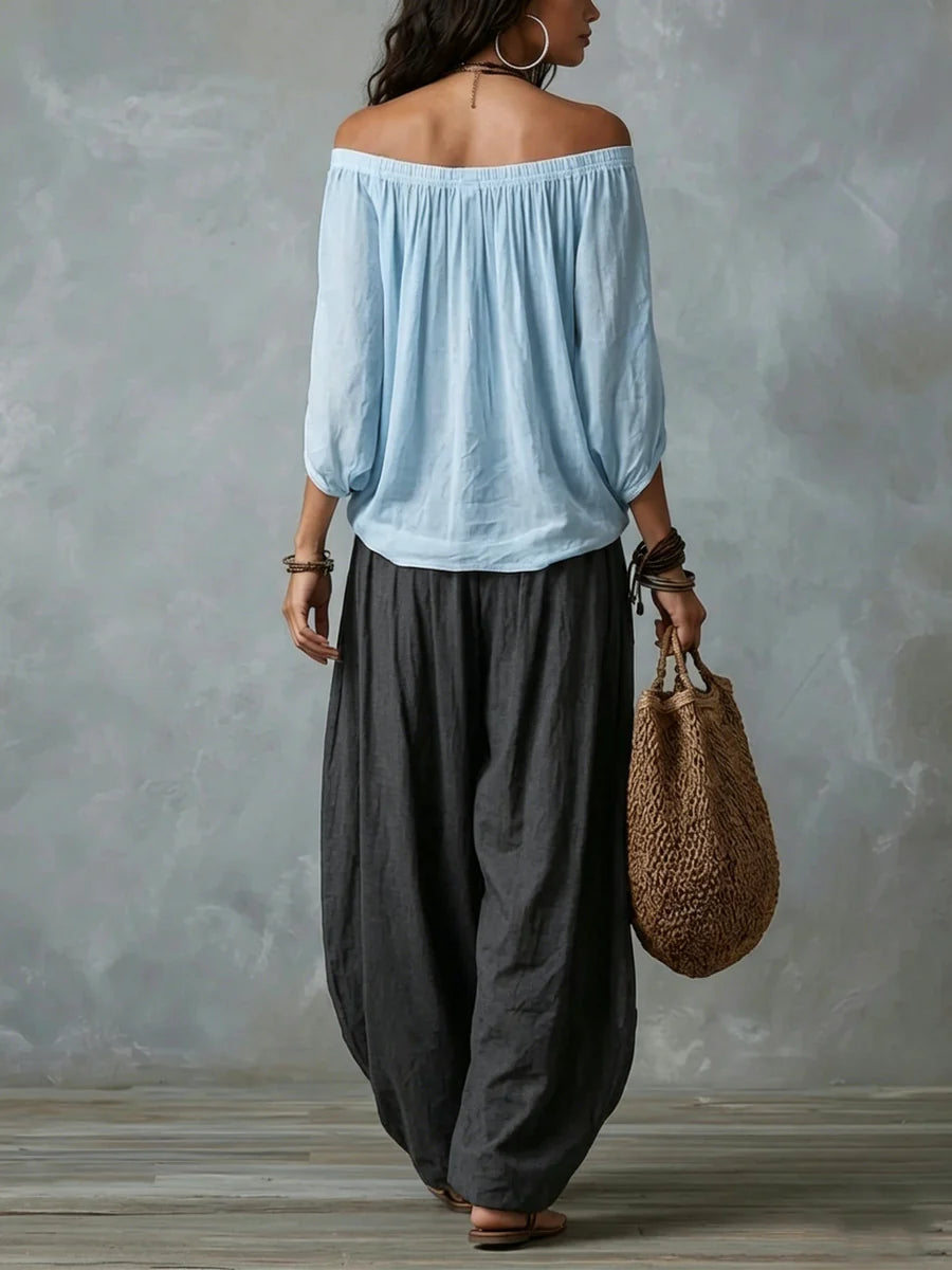 Joryna | Off-Shoulder Asymmetric Top Palazzo Set