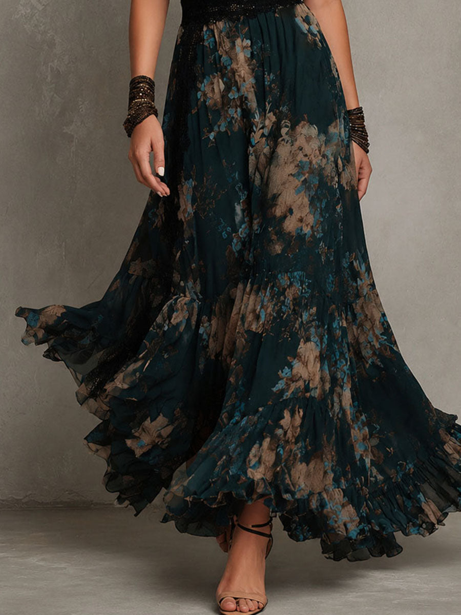 Alime | Maxi Dress Floral Print Lace Trim