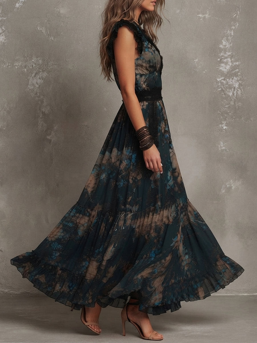 Alime | Maxi Dress Floral Print Lace Trim