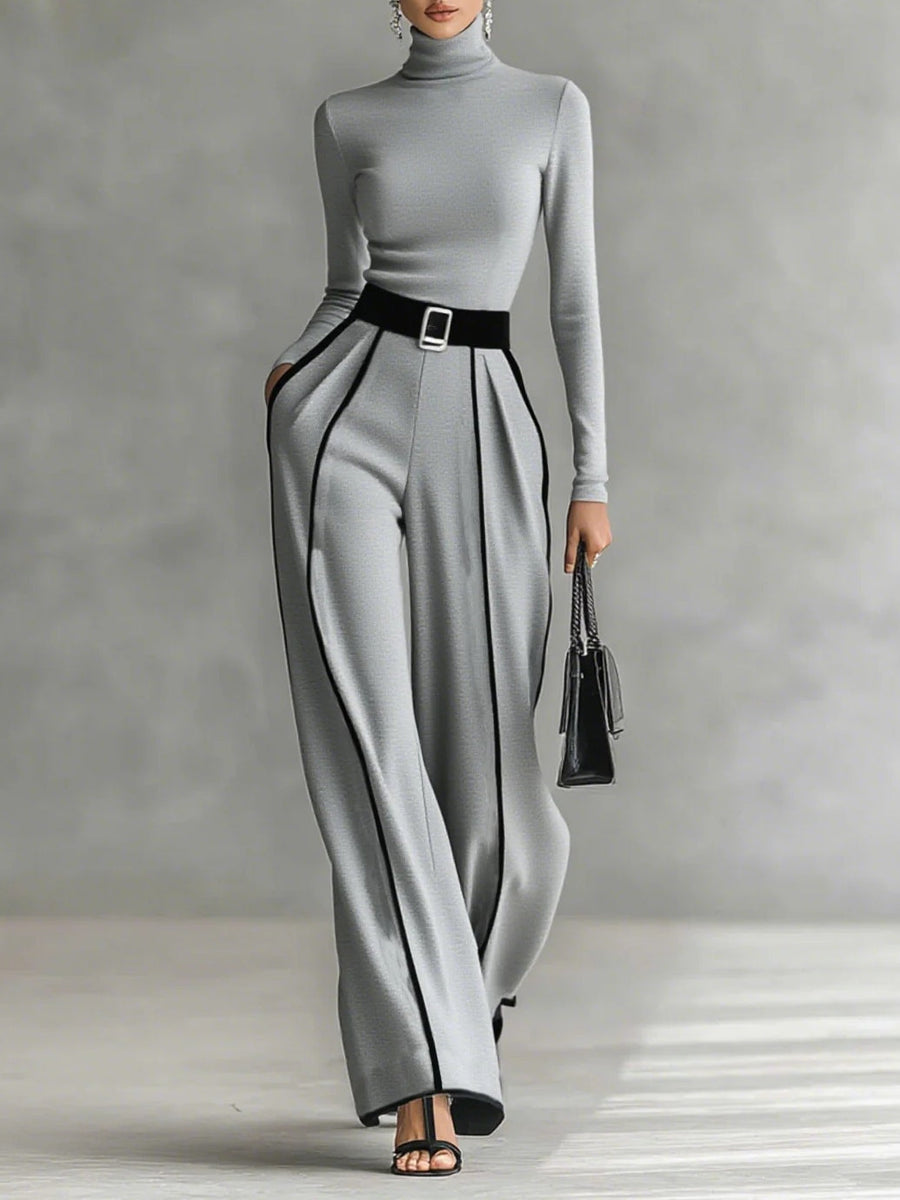 Karyssa - Wide Leg Turtleneck Jumpsuit with Belt