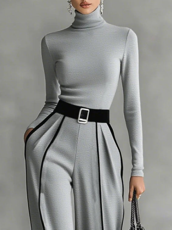 Karyssa - Wide Leg Turtleneck Jumpsuit with Belt