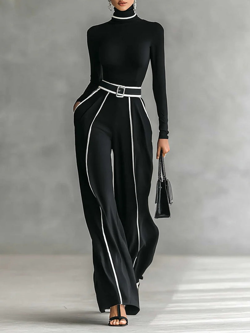 Karyssa - Wide Leg Turtleneck Jumpsuit with Belt