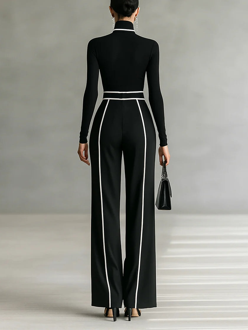 Karyssa - Wide Leg Turtleneck Jumpsuit with Belt