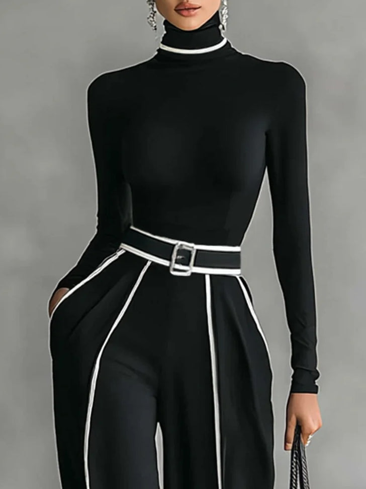 Karyssa - Wide Leg Turtleneck Jumpsuit with Belt