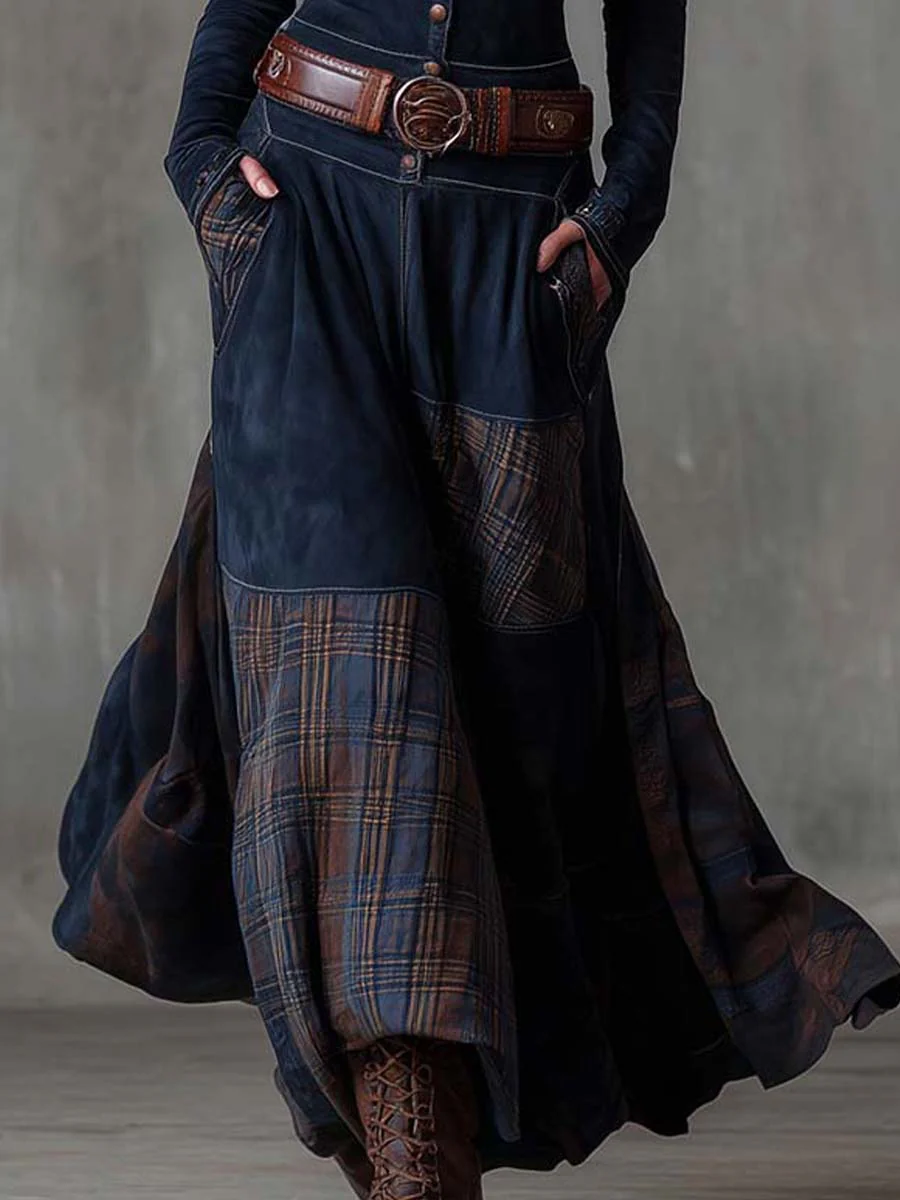 Fringilla | Dress Long Sleeve Plaid Patchwork Maxi