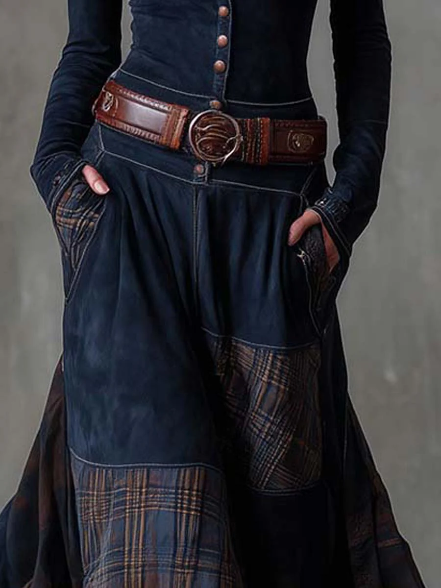 Eleza - Long Sleeve Checked Maxi Dress